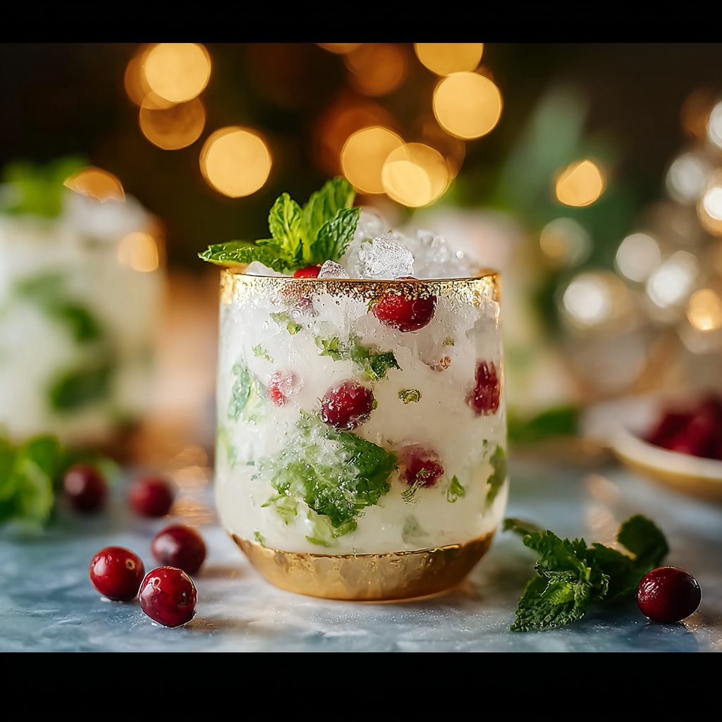 Pitcher of White Christmas Mojitos being poured