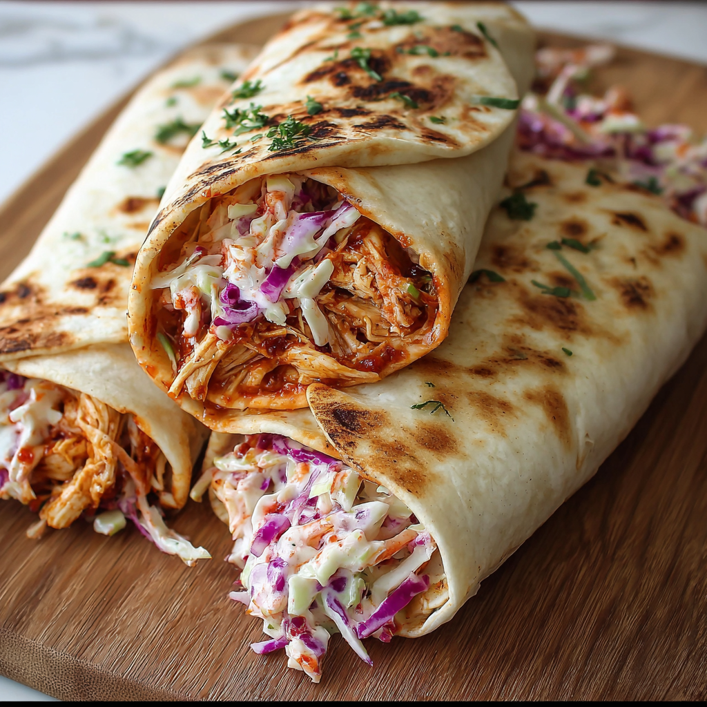 BBQ chicken coleslaw wraps on a plate