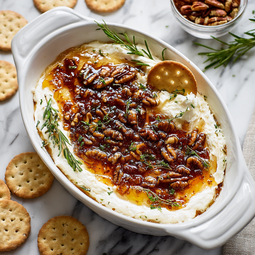 Close up of spread with fig jam and herbs