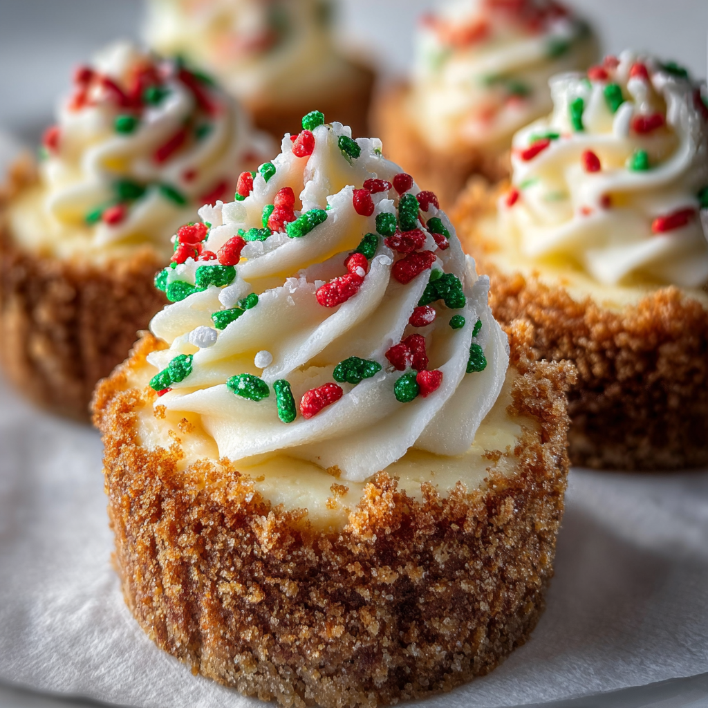 Mini cheesecakes cooling in a muffin tin with sprinkles
