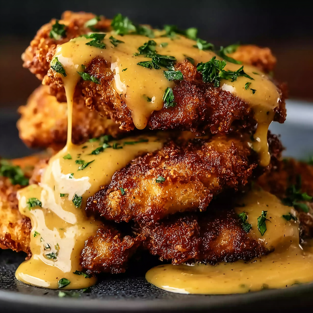 Pretzel Chicken with Mustard-Cheddar Sauce