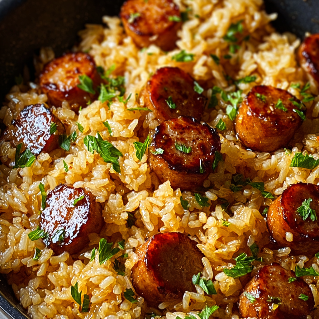 One Skillet Cajun Honey Garlic Sausage & Rice