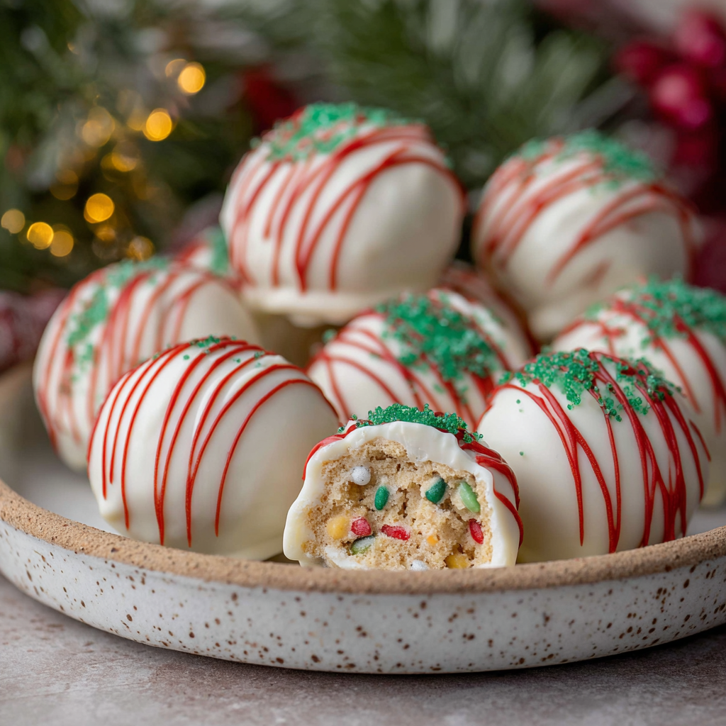 Tray of Little Debbie Christmas Tree Cake Truffles on parchment