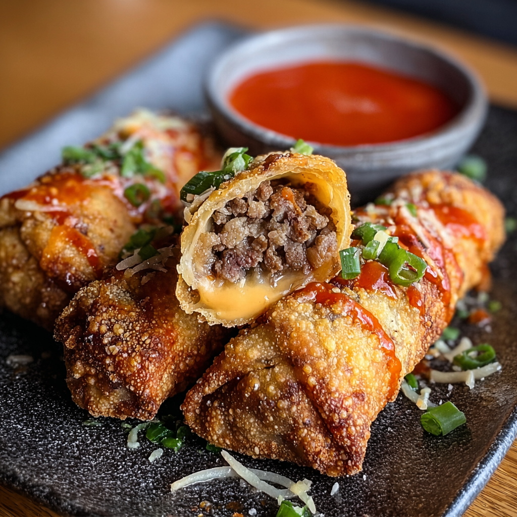 Freshly fried voodoo egg rolls on a serving platter