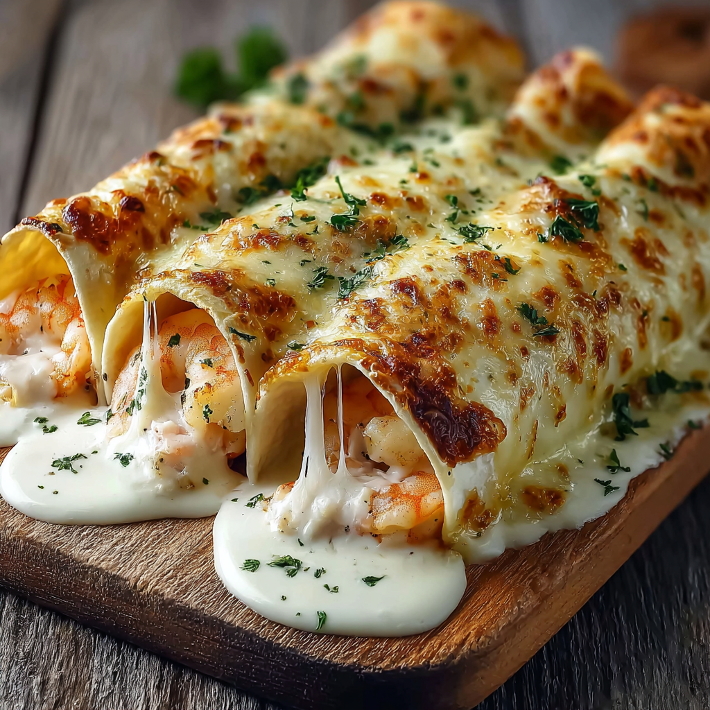 Baked Cheesy Seafood Tortilla Bombs in dish