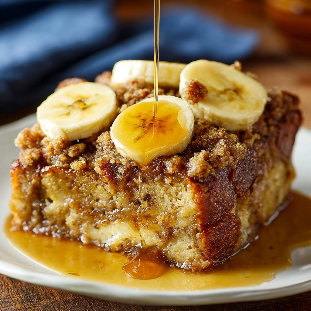 Overnight baked banana French toast casserole before baking