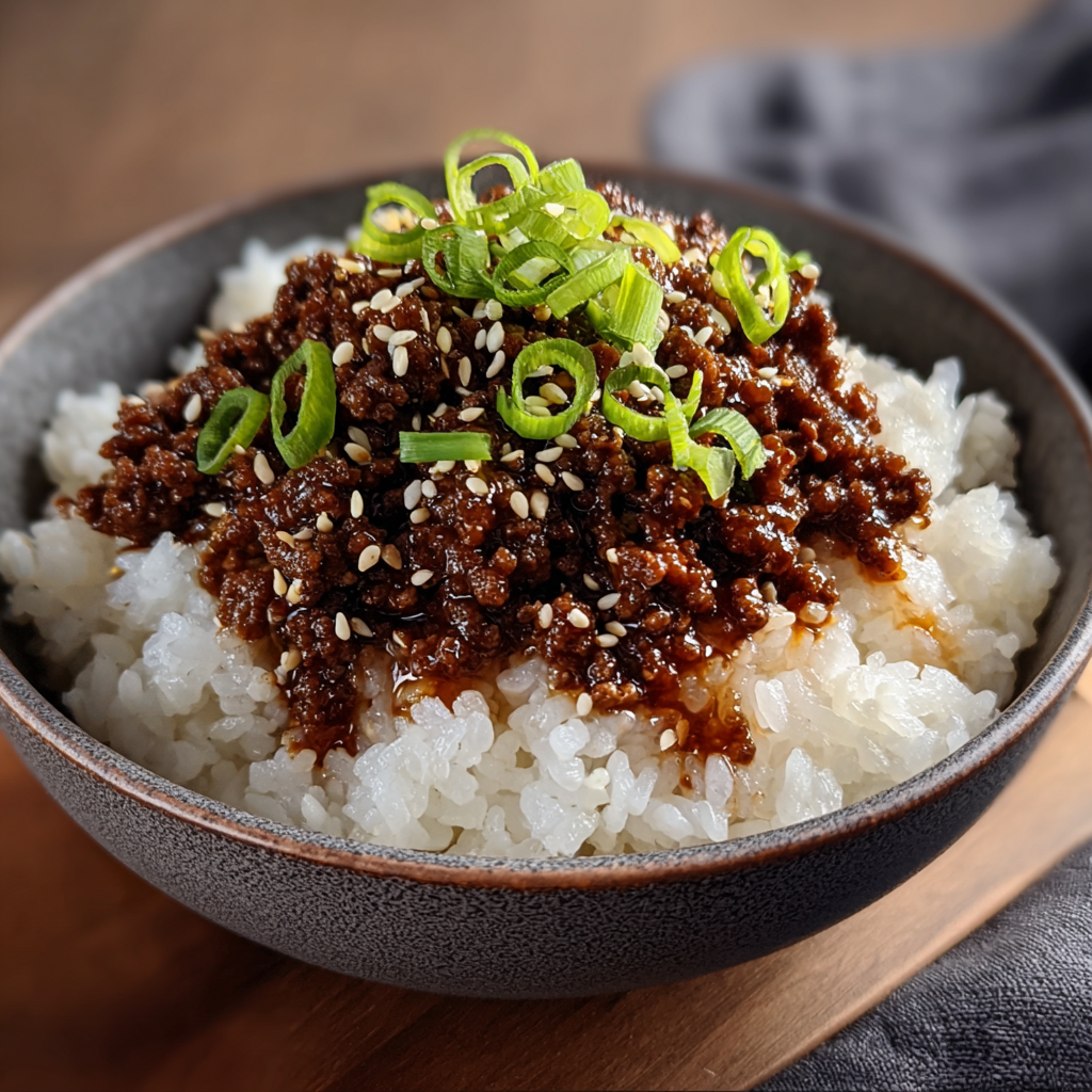 Ground beef in skillet with sauce