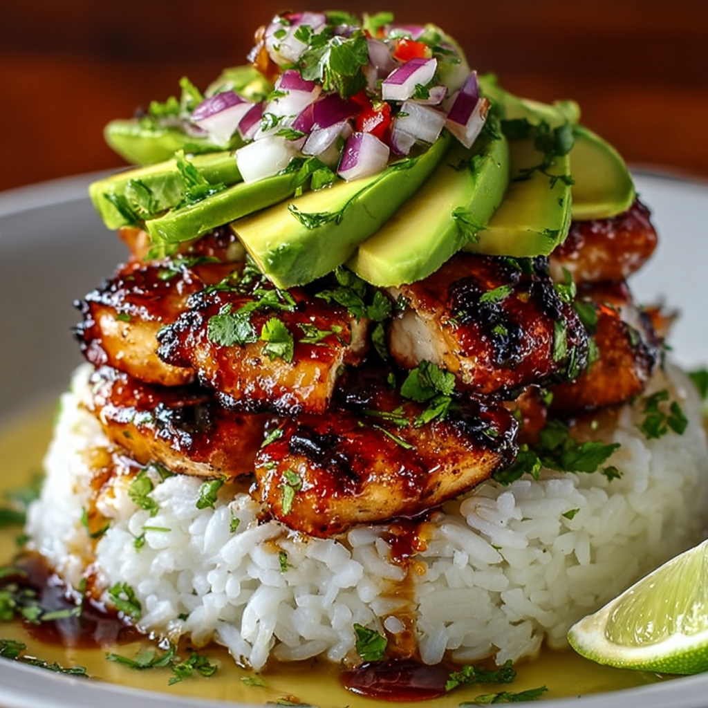 Avocado and red onion mix ready to top the rice