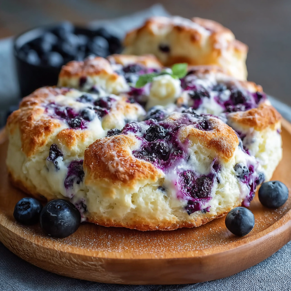 Baked blueberry cloud rounds cooling on parchment