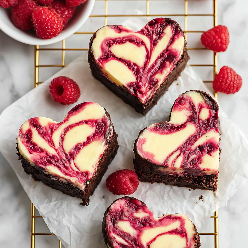 Cut heart shaped brownies on plate