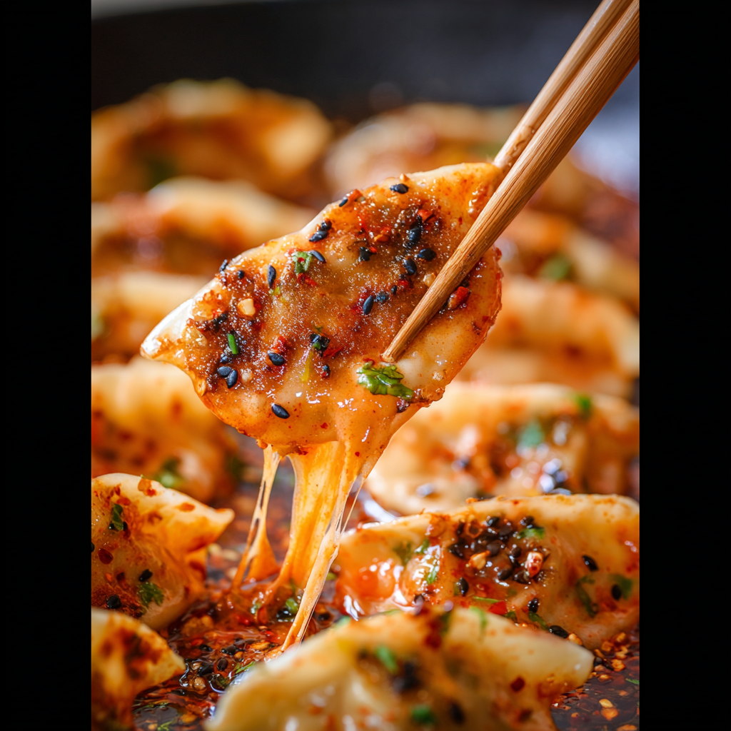 Garnished dumplings with cilantro and sesame