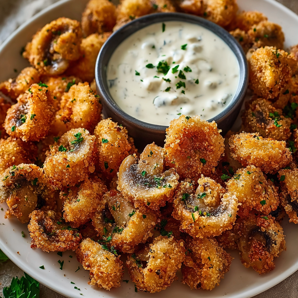 Close up of golden ranch-panko crust on a mushroom cap