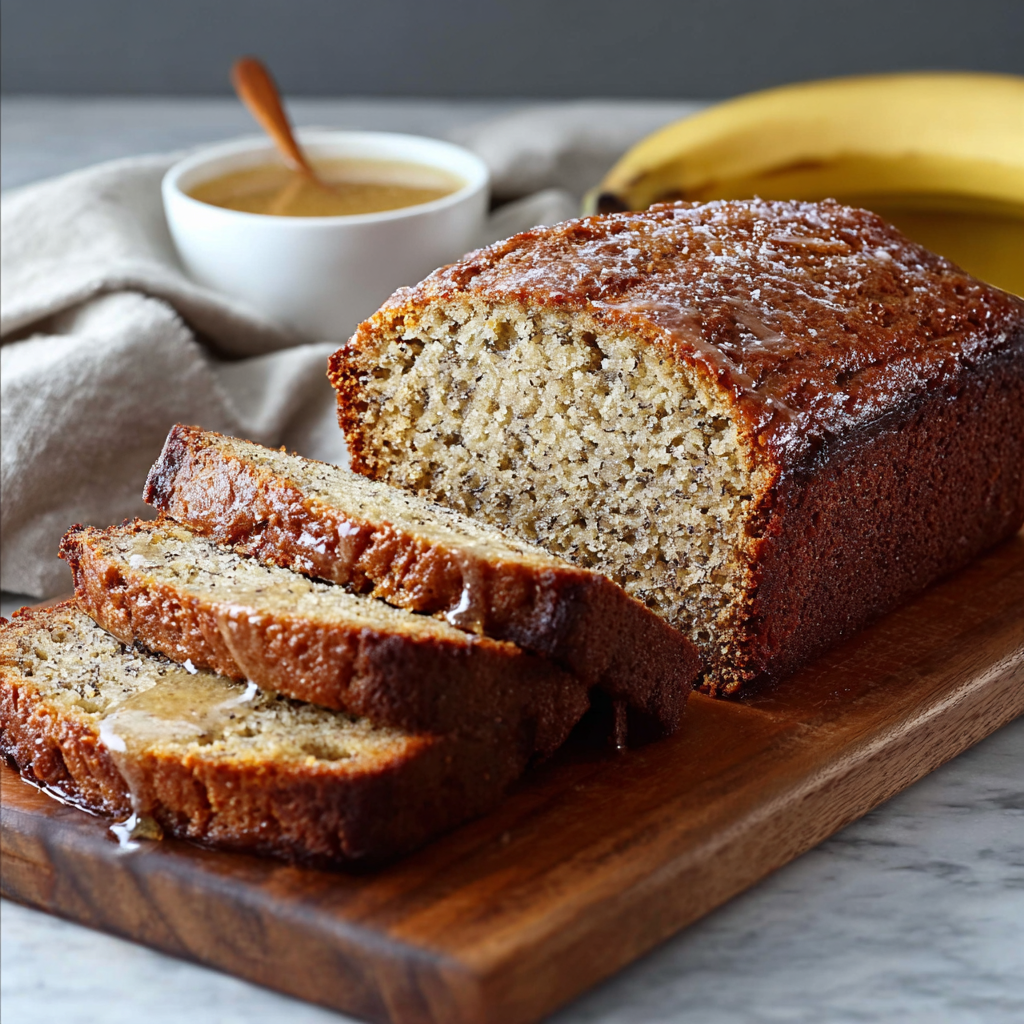 Fresh banana bread loaf sliced