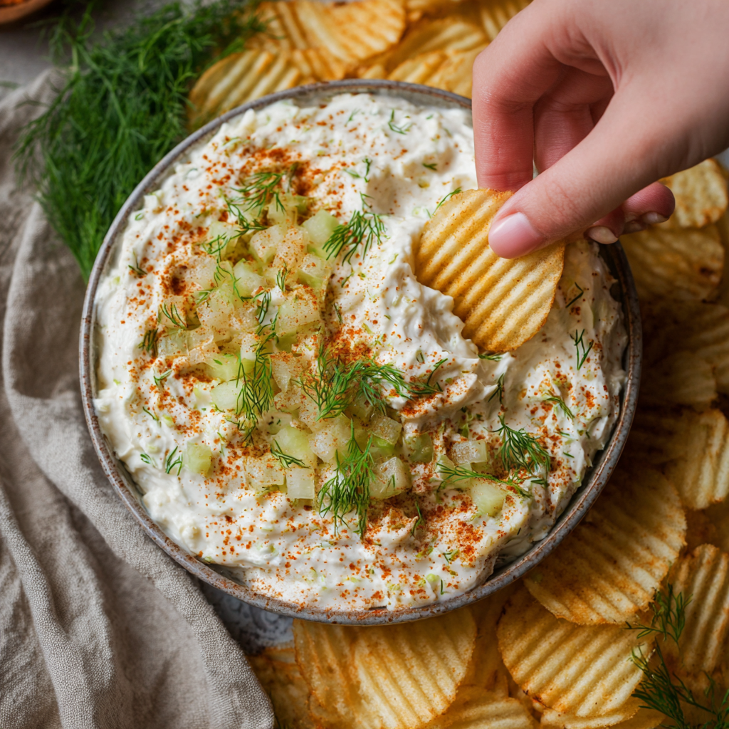 Creamy dip with toasted panko and pickles