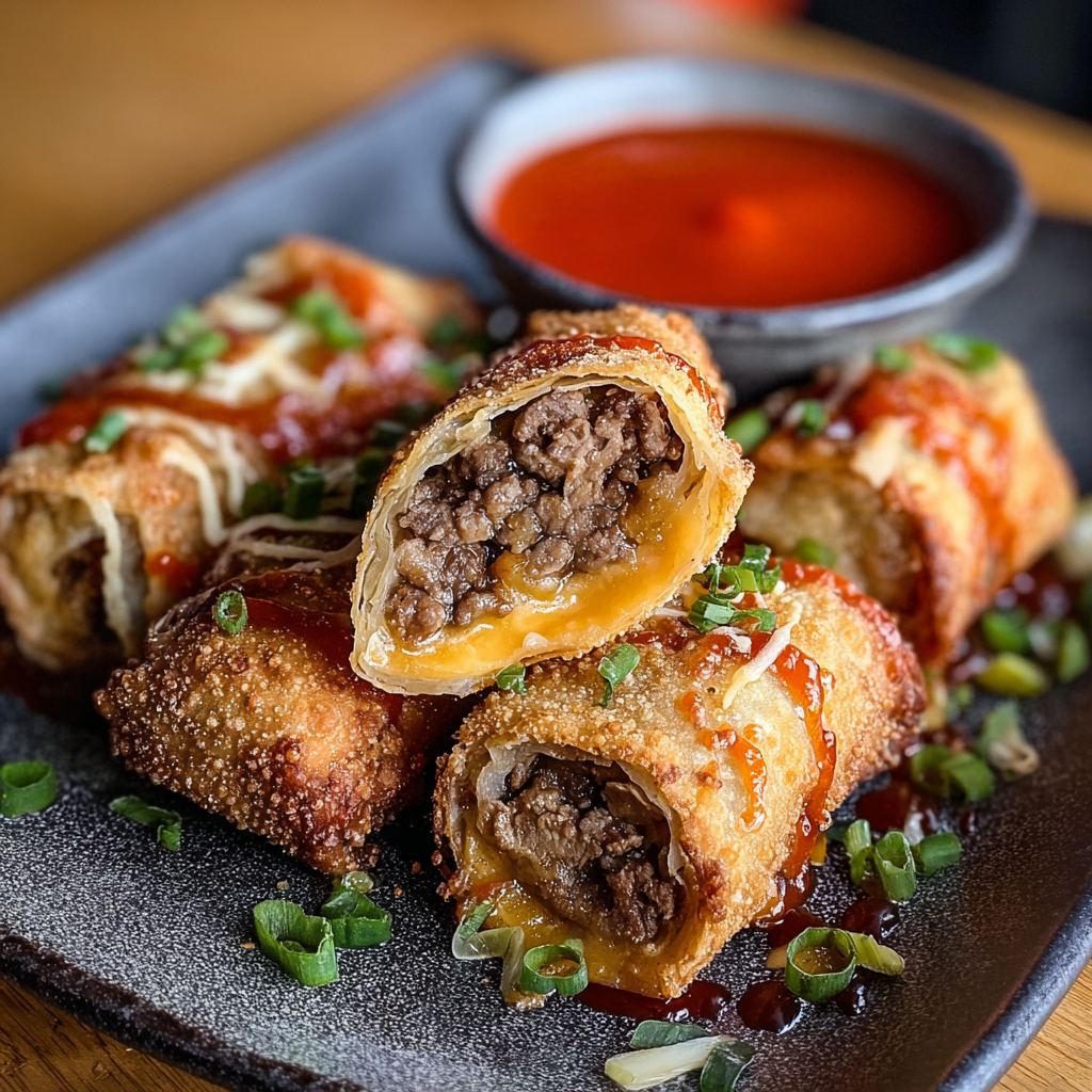 Assembled voodoo egg rolls cooling on a wire rack