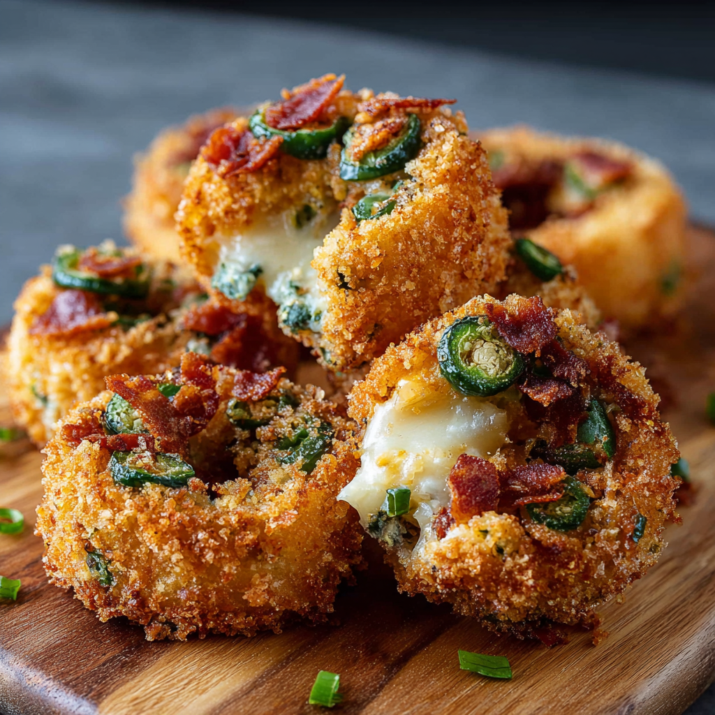 Jalapeño popper stuffed onion ring on plate