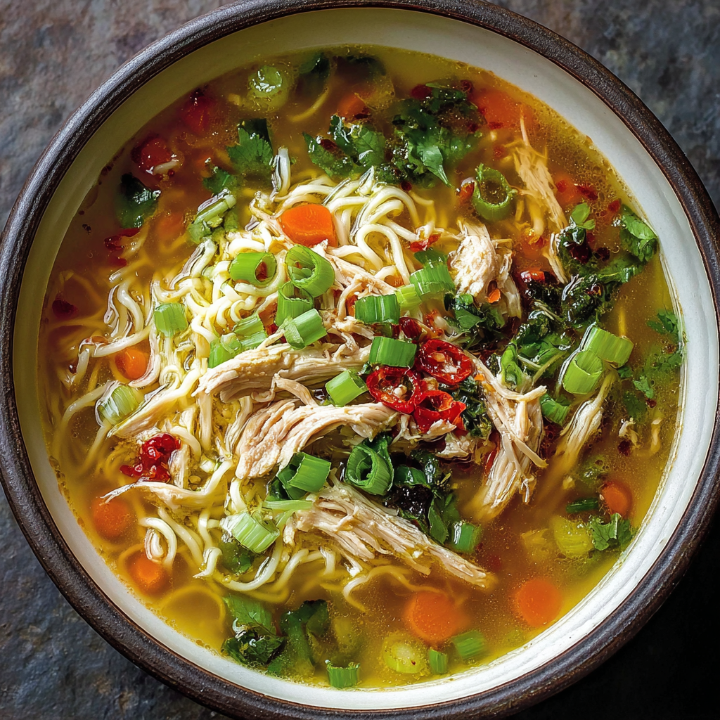 Soup ladle serving bowl with greens