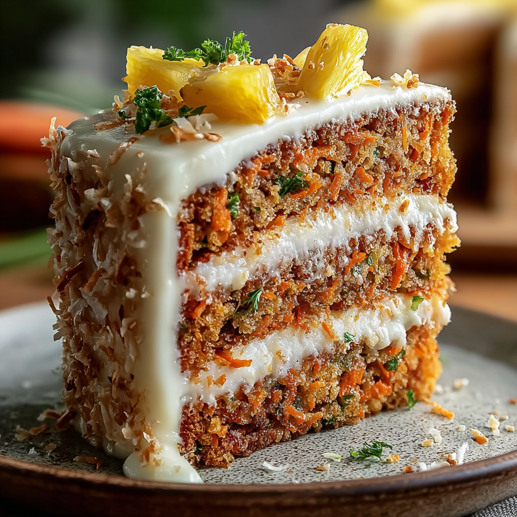 Slice of cake with toasted coconut garnish