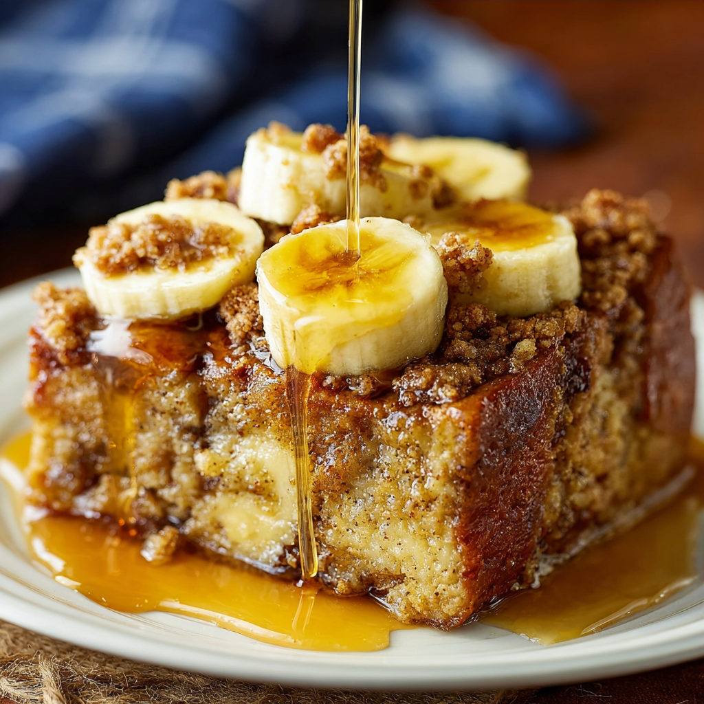 Close-up of banana slices in custard