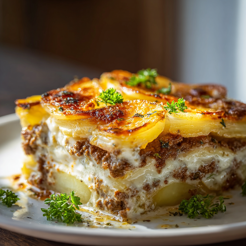 Baked casserole with bubbly golden cheese
