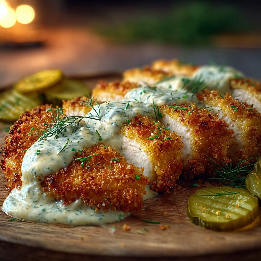 Close up of golden parmesan panko crust