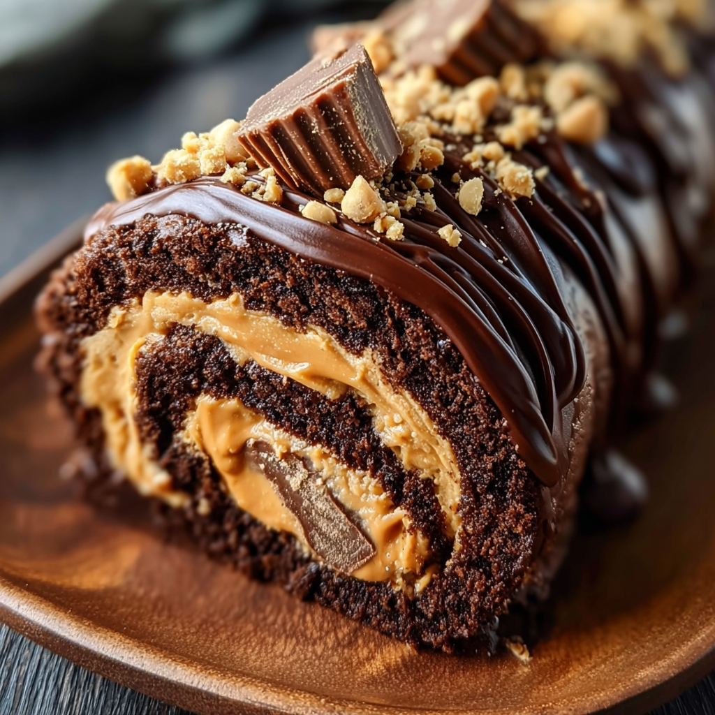 Peanut butter cup chocolate roll sliced