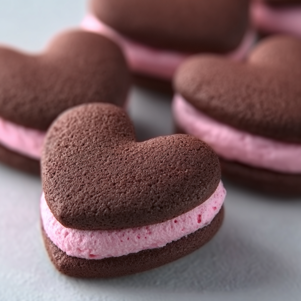 Chocolate heart cookies on a cooling rack