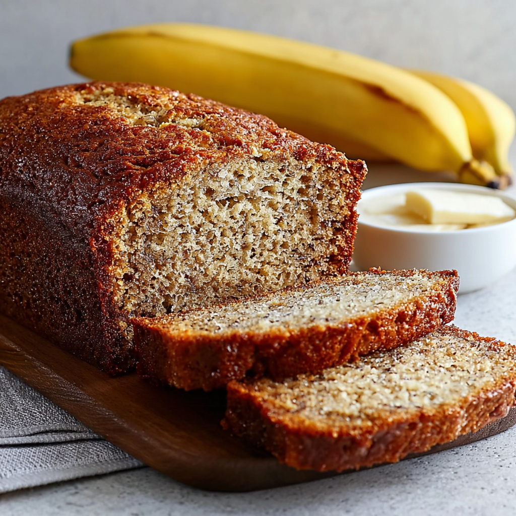 Freshly baked banana loaf cooling on a rack
