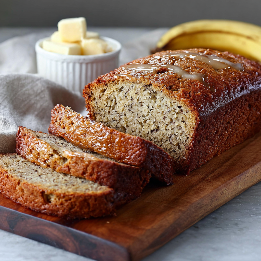 A slice of banana bread on a plate with a cup of coffee