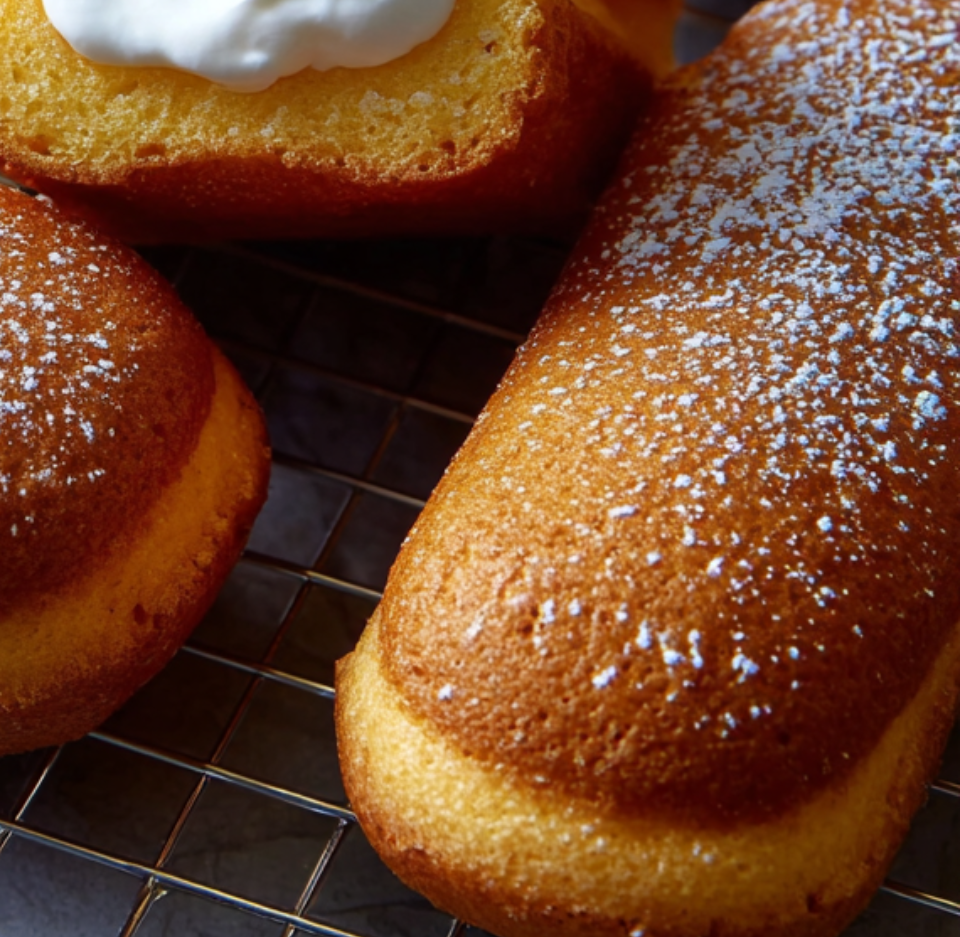 Freshly baked homemade Twinkies cooling on a rack