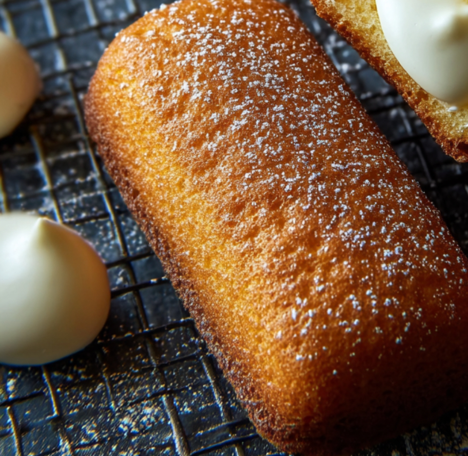 Cream being piped into homemade golden sponge cakes