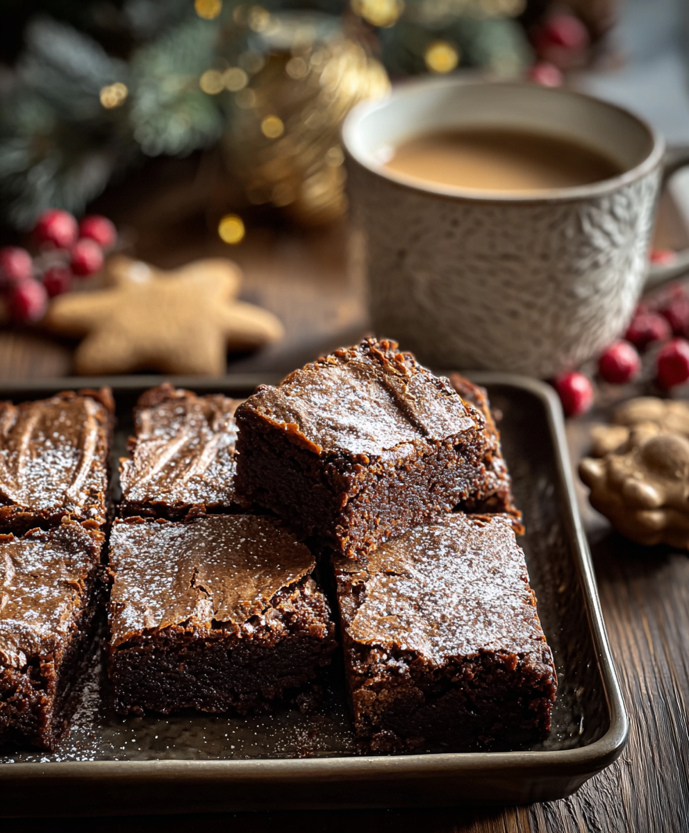freshly baked gingerbread brownies in a pan
