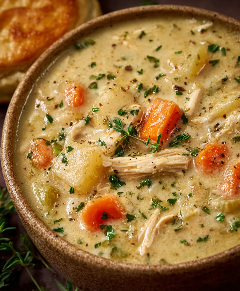 High Protein Chicken Pot Pie Soup