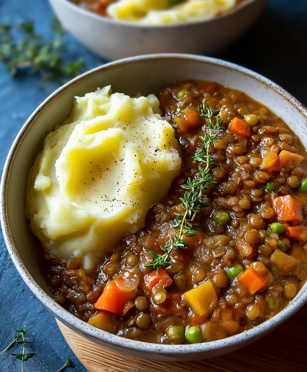 Hearty lentil stew simmering in a pot