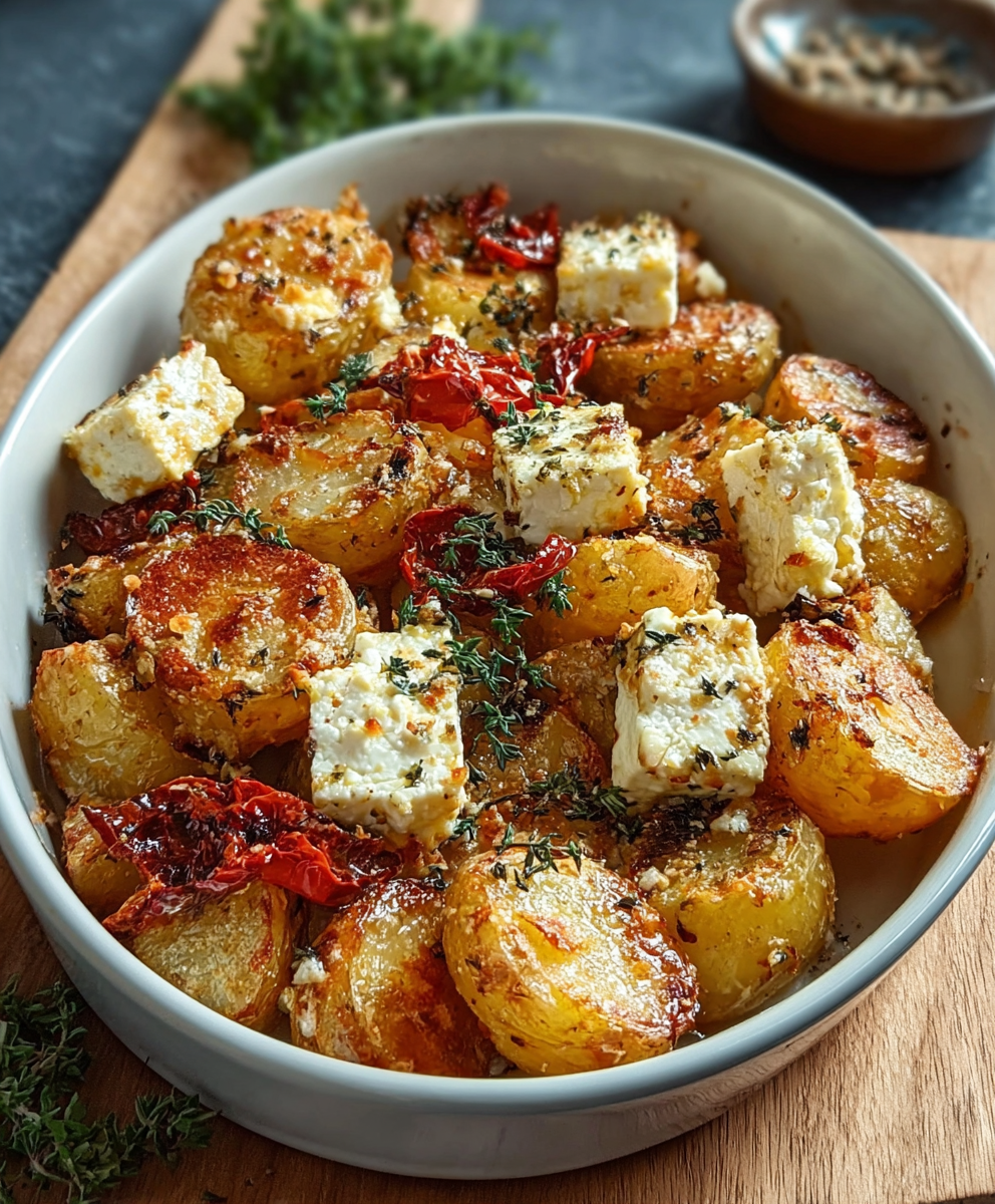 Garnished roasted potatoes with fresh herbs