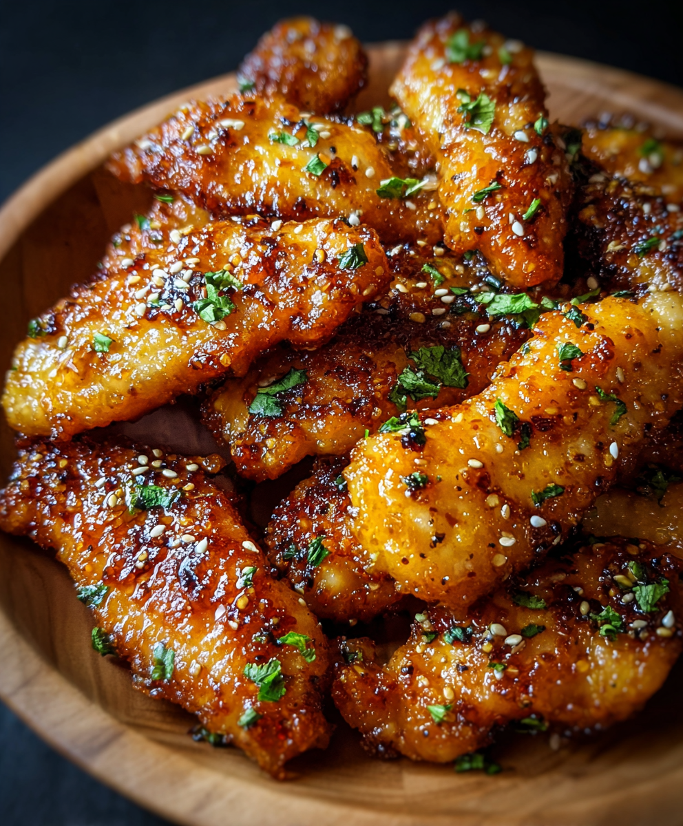 Close-up of honey butter garlic chicken texture