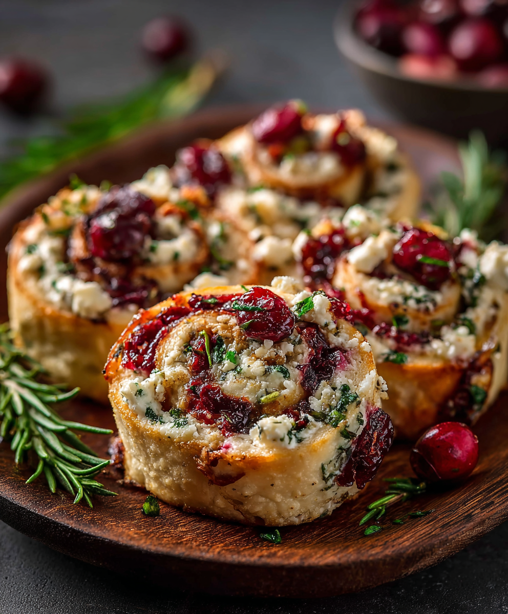 Cranberry Cream Cheese Pinwheels with Feta & Herbs