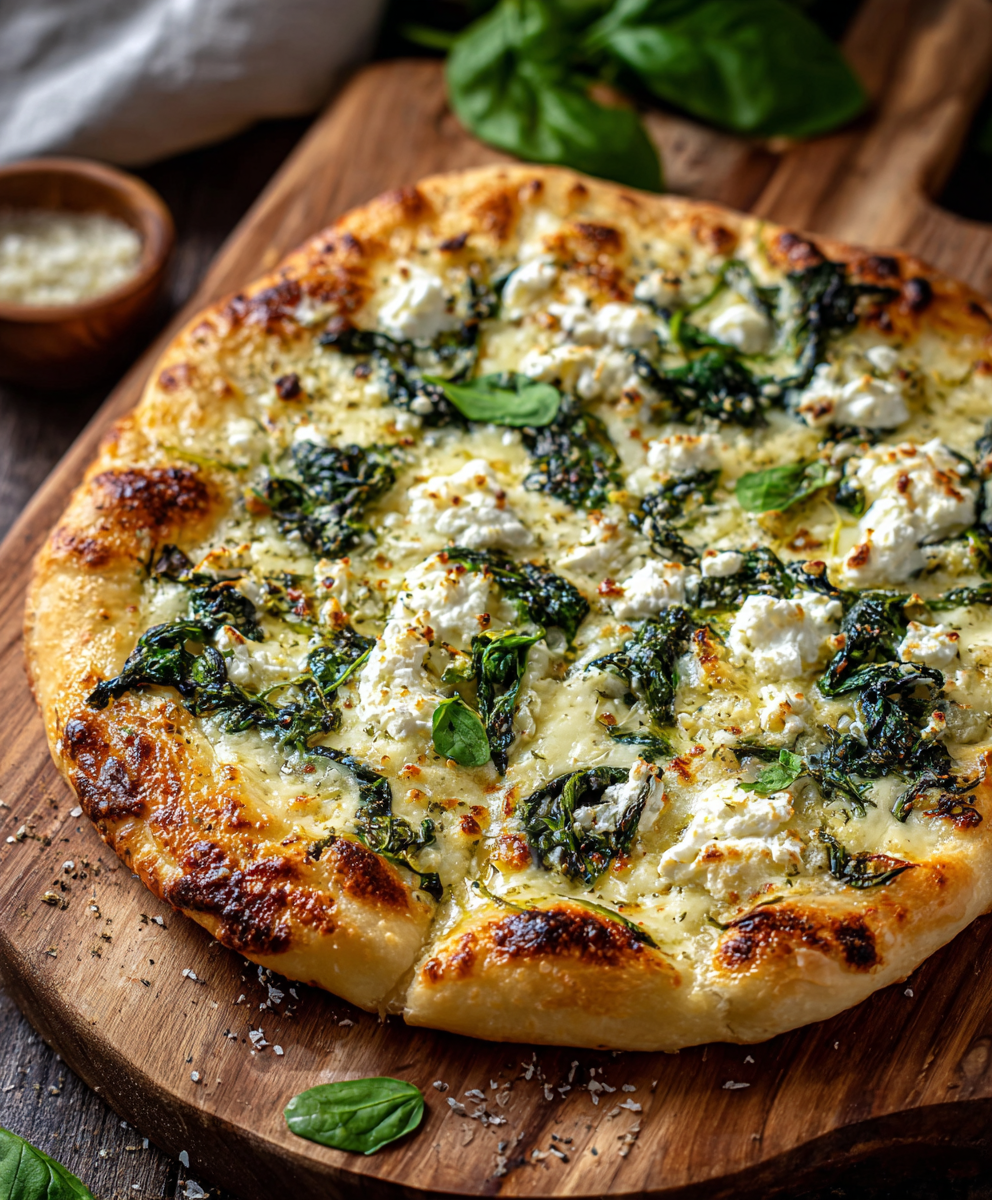 Greek Roasted Garlic Spinach White Pizza