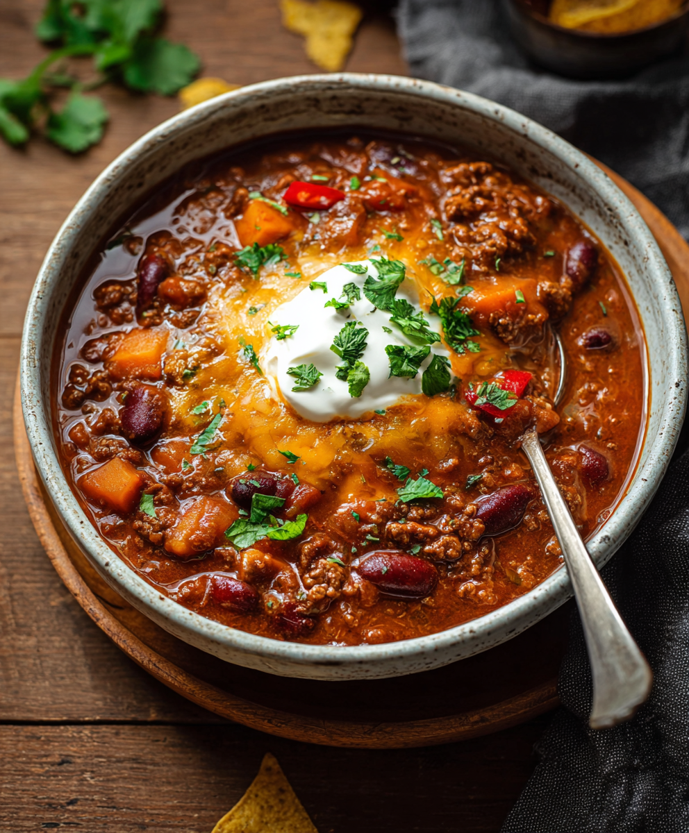 Pumpkin chili simmering in a pot