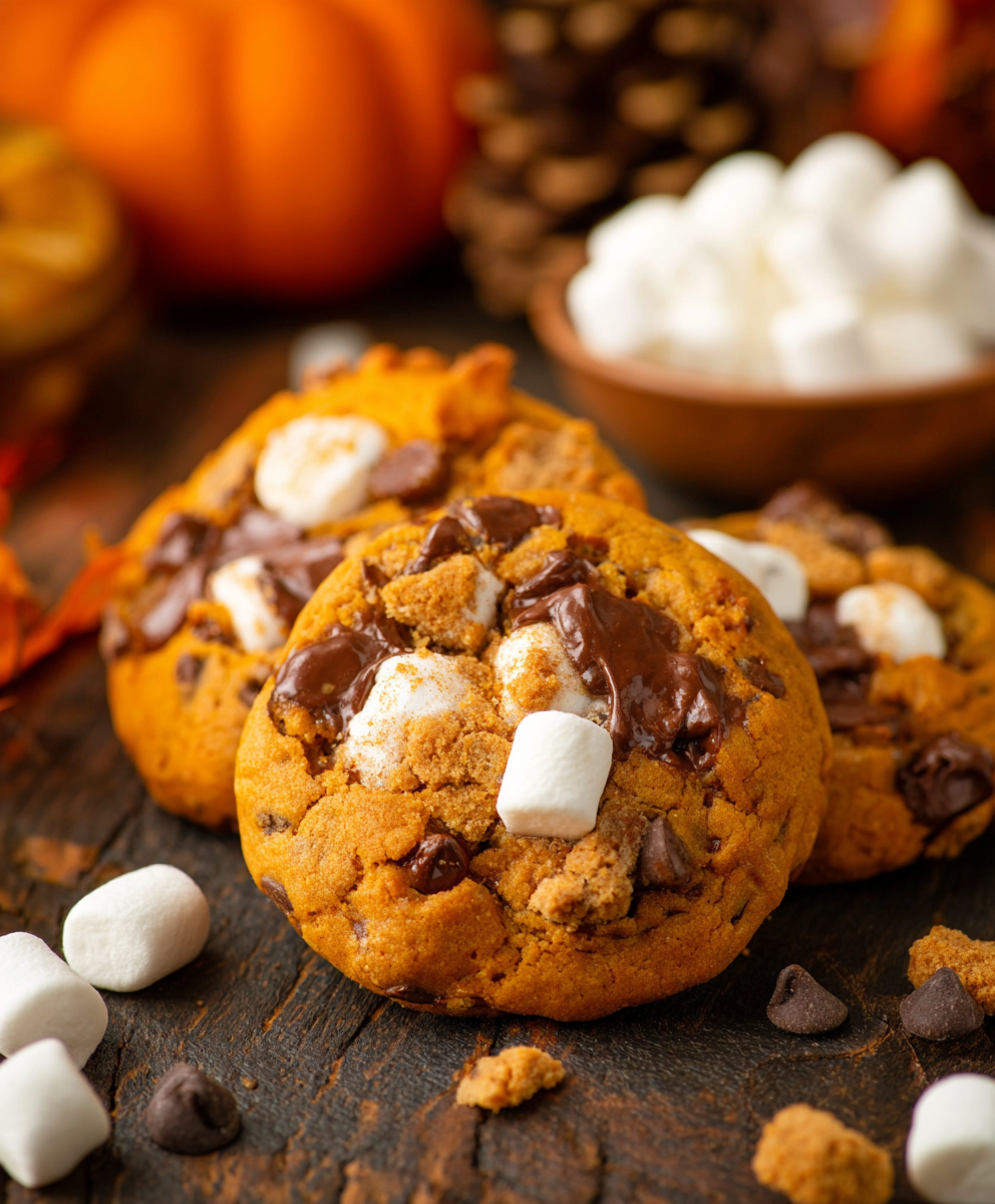 Pumpkin S'mores Cookies on cooling rack