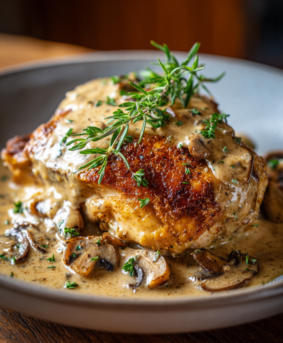 Shredded chicken in creamy gravy served over mashed potatoes