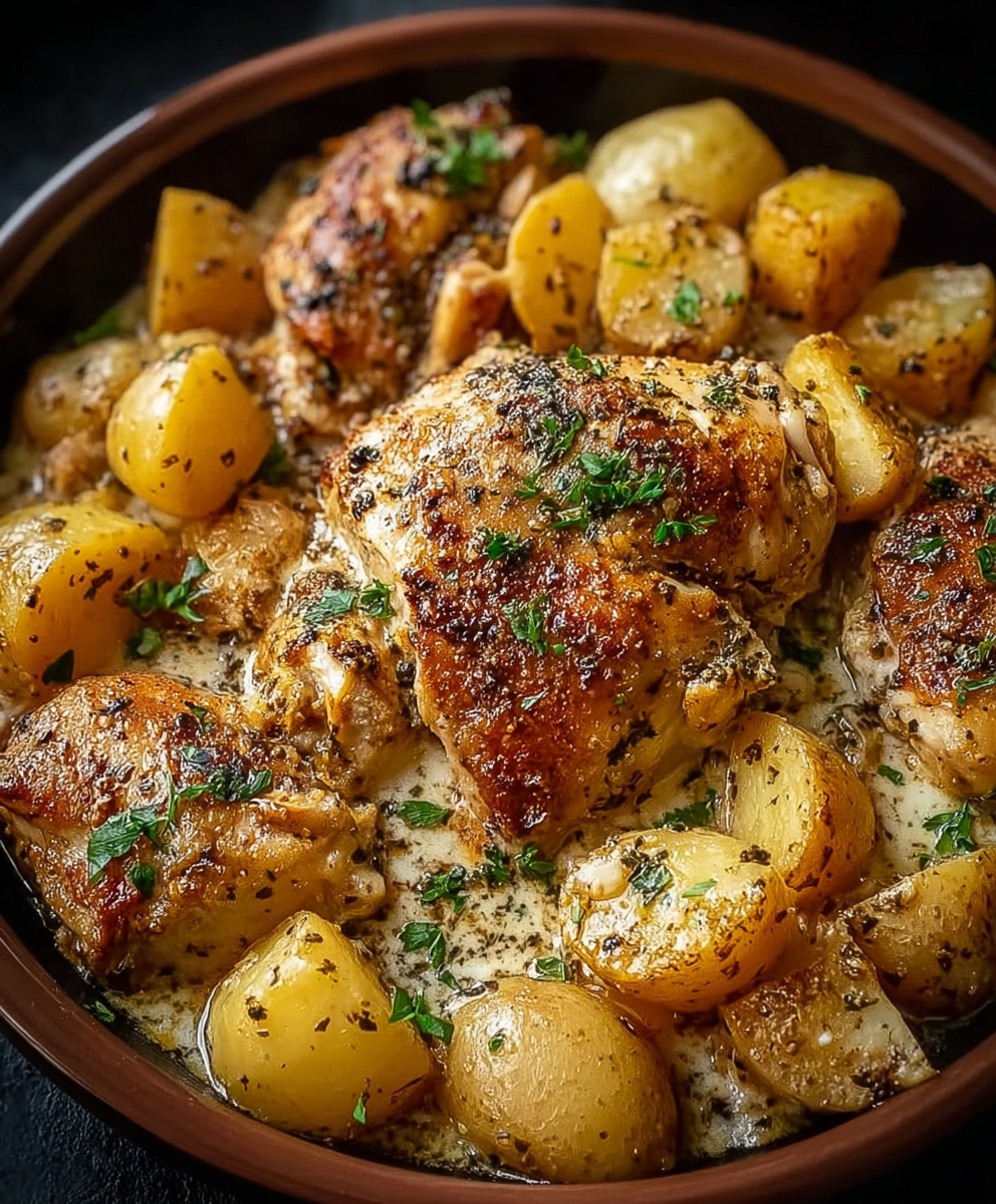 Garlic Parmesan Crockpot Chicken and Potatoes
