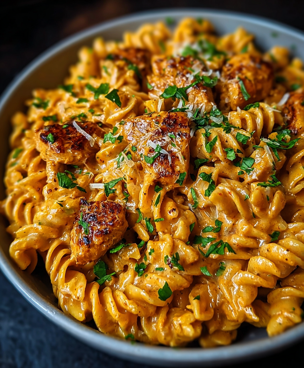 Serving suggestion with parsley garnish and grated Parmesan