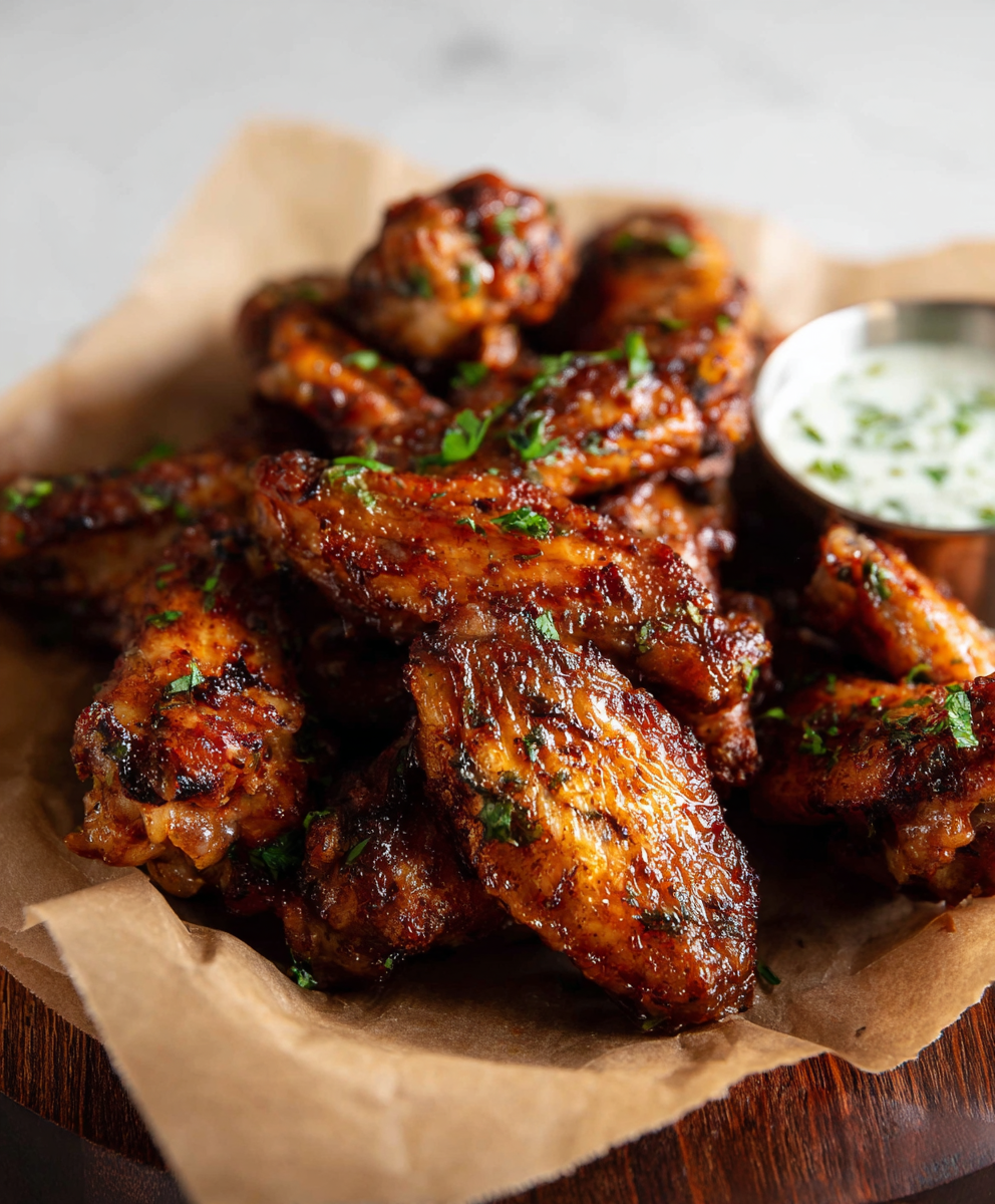 Tray of baked chicken wings coming out of the oven