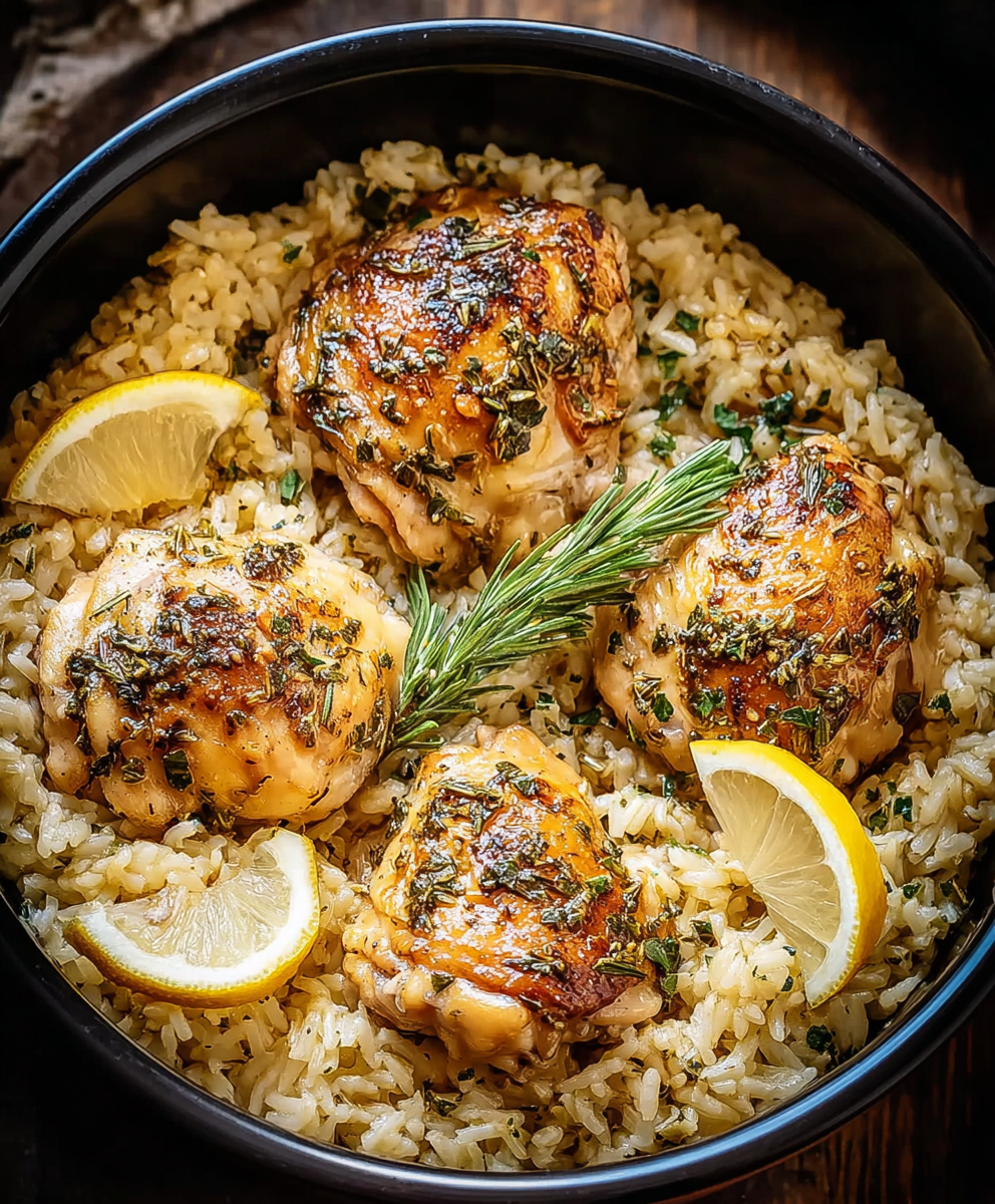 Slow Cooker Lemon Herb Chicken and Rice