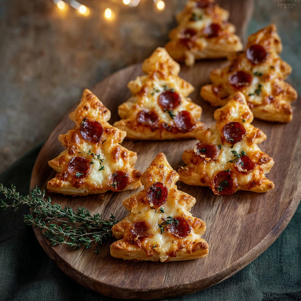 Close-up of a cheesy holiday pizza bite