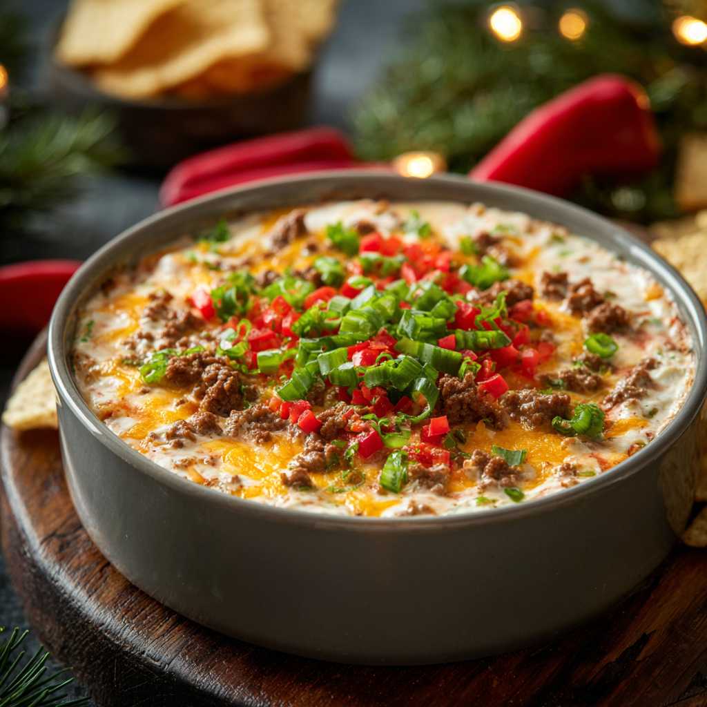 Close up of dip texture with red pepper and jalapeno flecks
