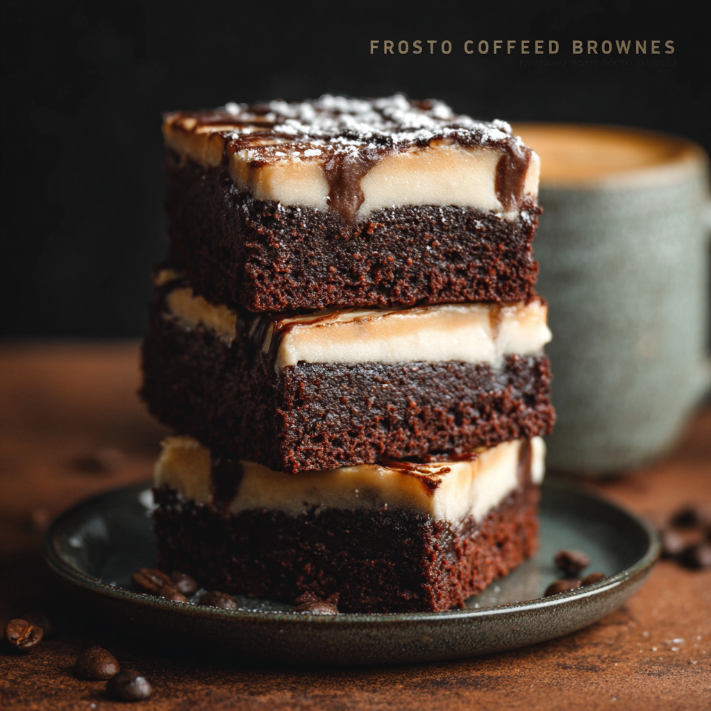 Frosted coffee brownies on a cooling rack