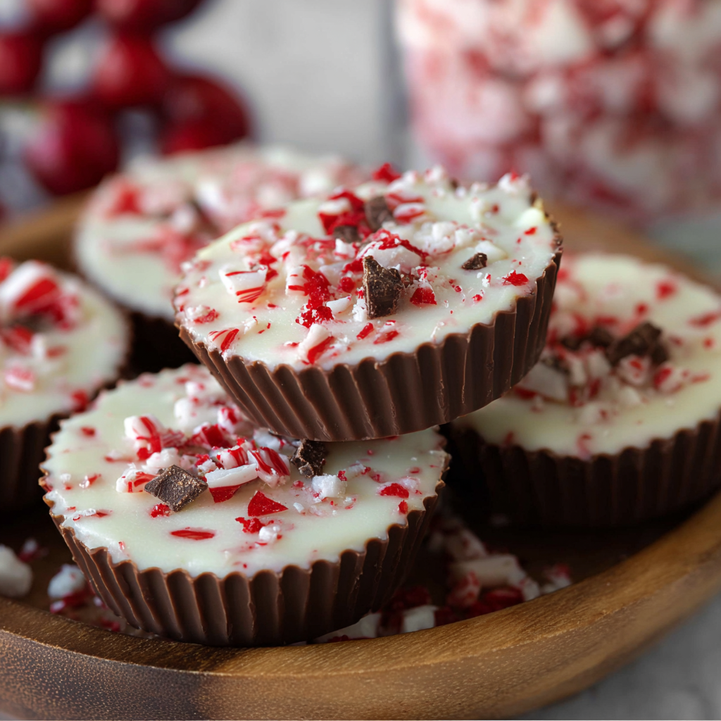 Close up of peppermint crunch topping on white chocolate