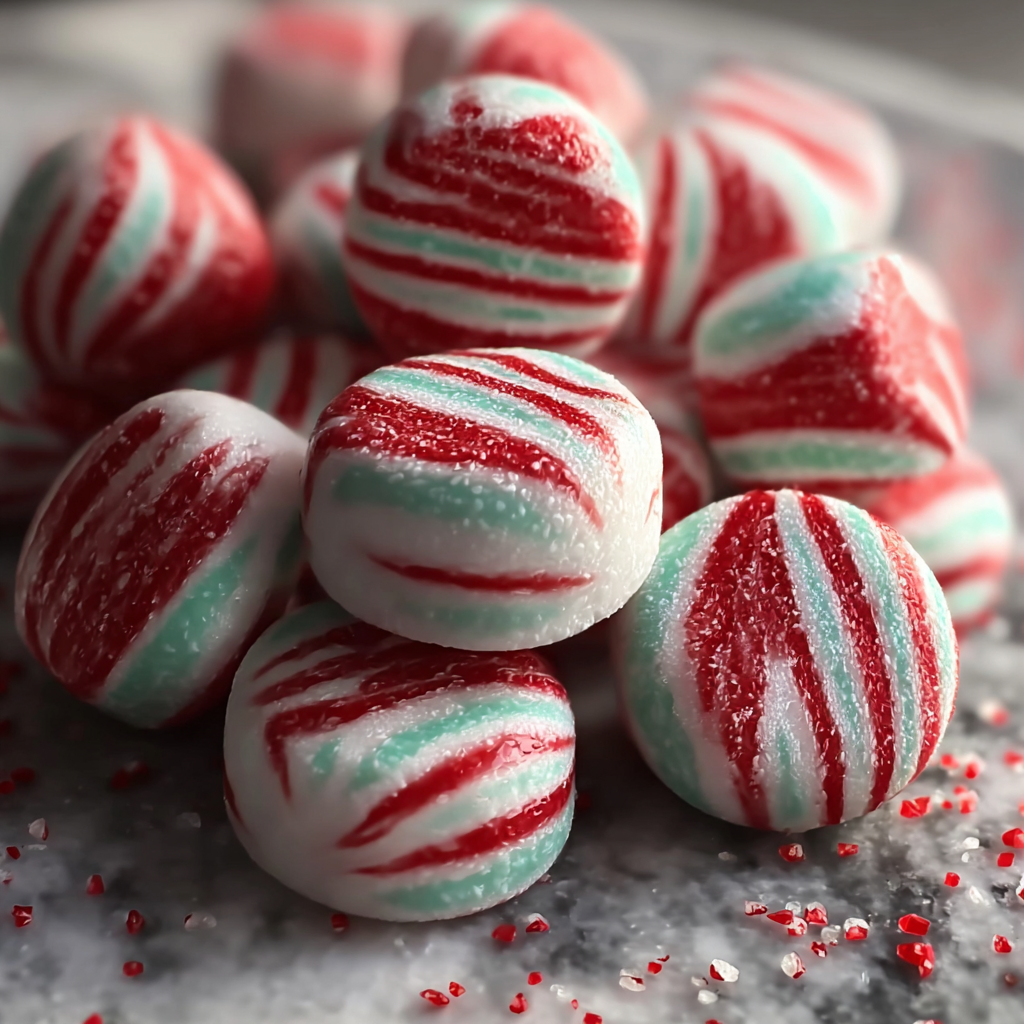 Three colored ropes of peppermint dough being twisted